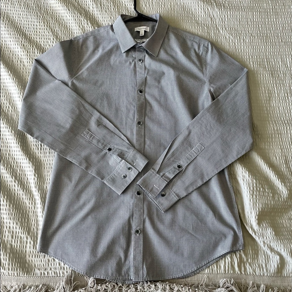 Calvin Klein Black and White small checkered print button up.